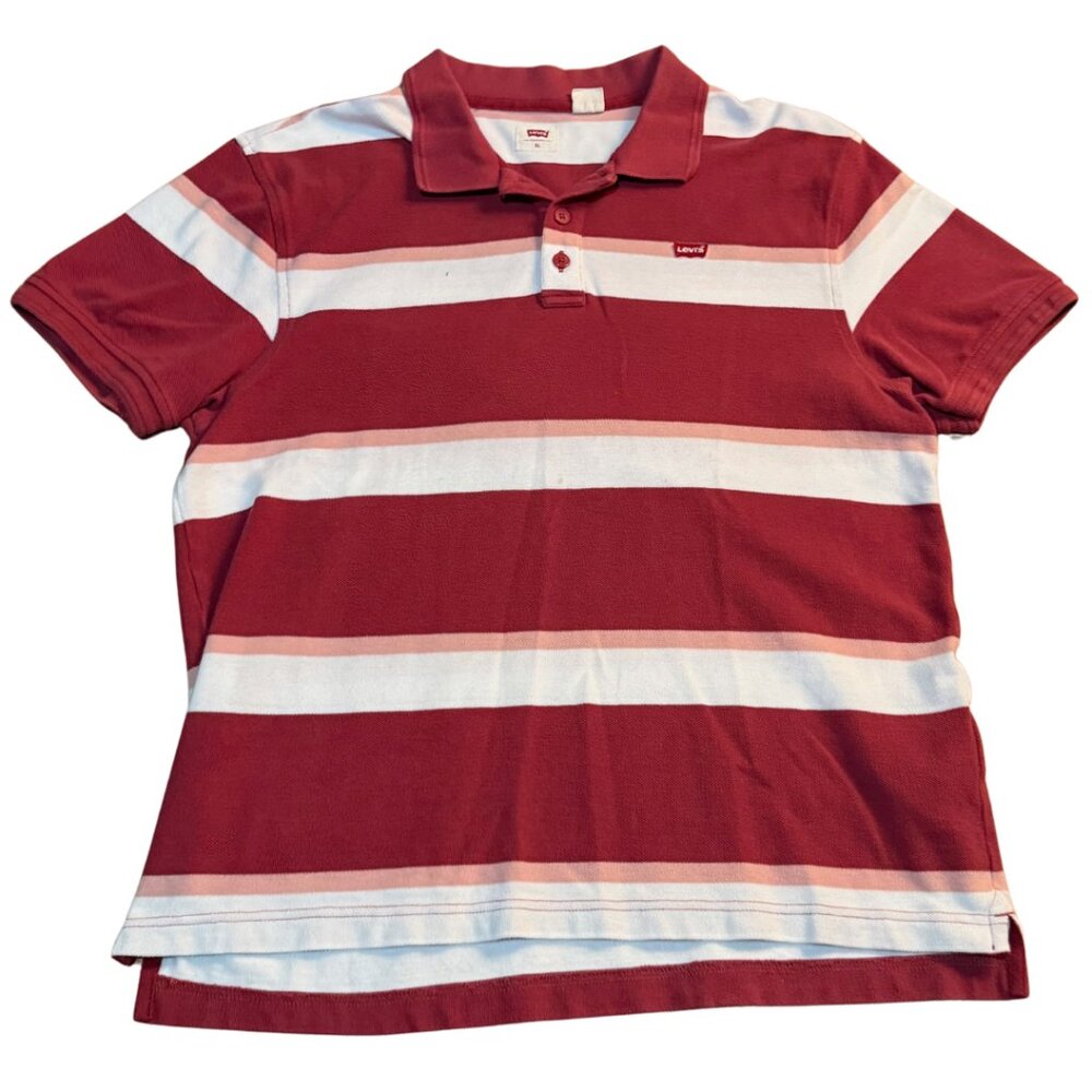 Levi’s XL Red & White Striped Polo Shirt Classic Logo Short Sleeve